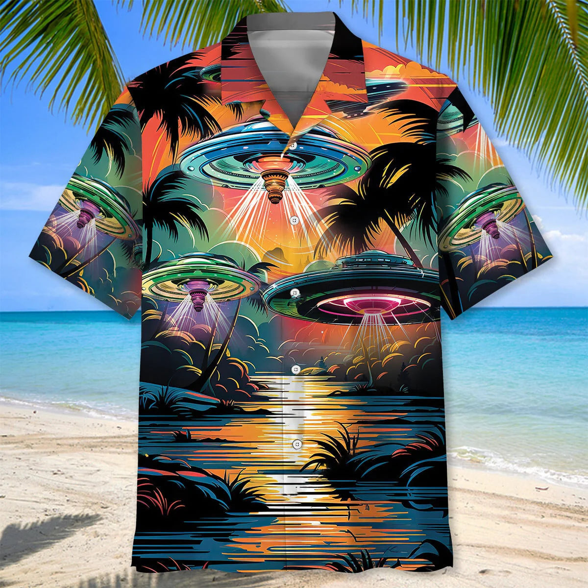 Ufo on the Beach Hawaiian Shirt, custom shirt gift for men