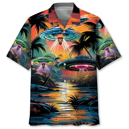 Ufo on the Beach Hawaiian Shirt, custom shirt gift for men (view 2)