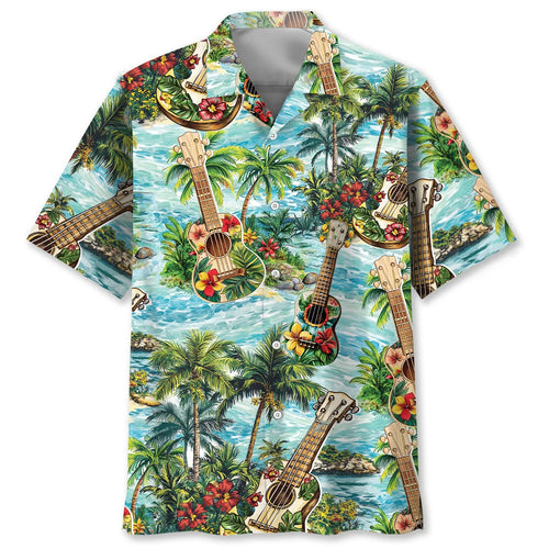 Ukulele Beach Hawaiian Shirt, custom shirt gift for men