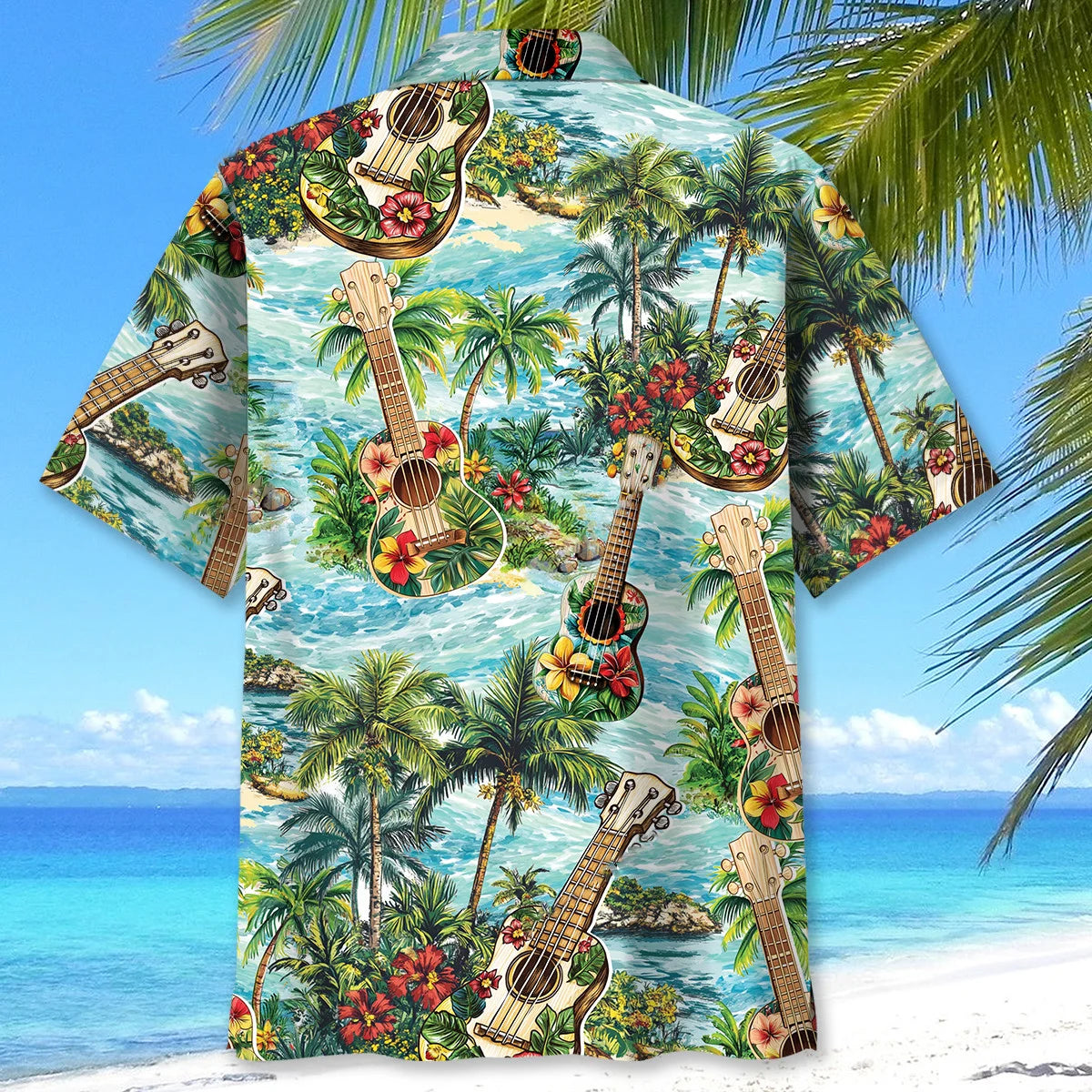 Ukulele Beach Hawaiian Shirt, custom shirt gift for men (view 4)