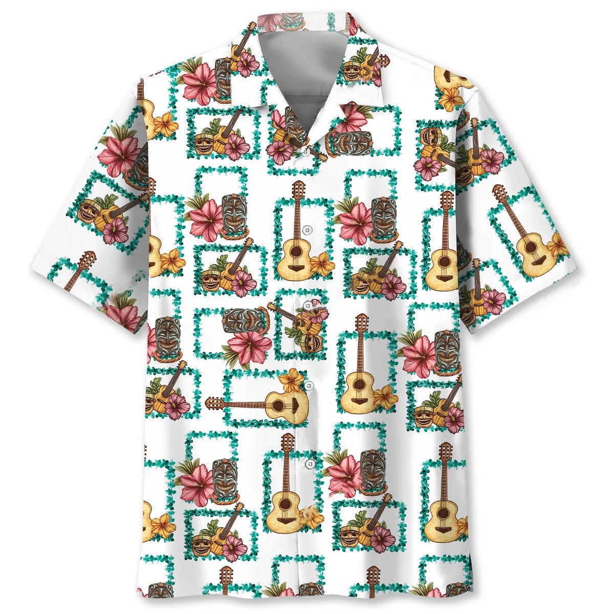 Ukulele Tiki Aloha Hawaiian Shirt, custom shirt gift for men