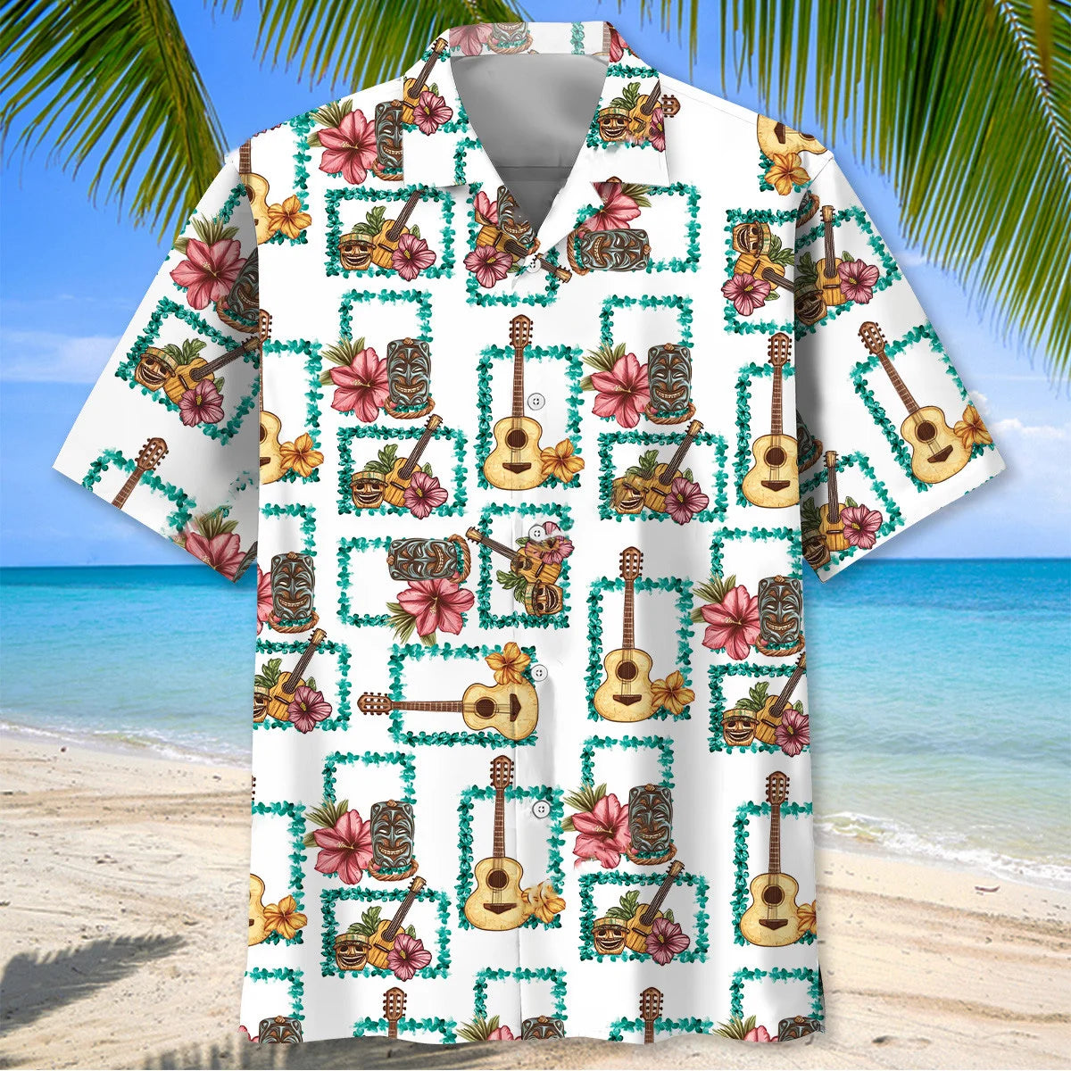 Ukulele Tiki Aloha Hawaiian Shirt, custom shirt gift for men (view 2)