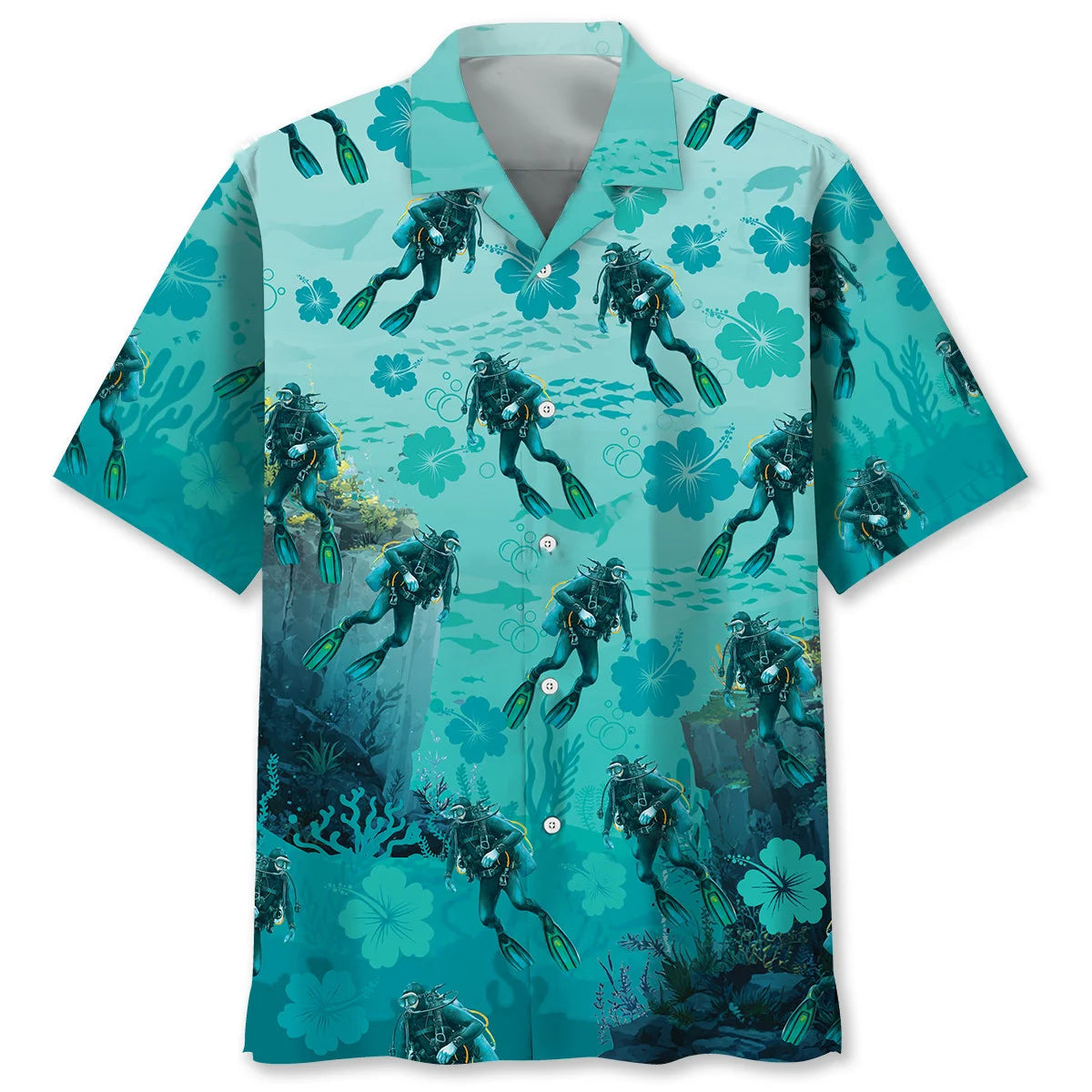 Underwater Scuba Diving Hibiscus Hawaiian Shirt, custom shirt gift for men