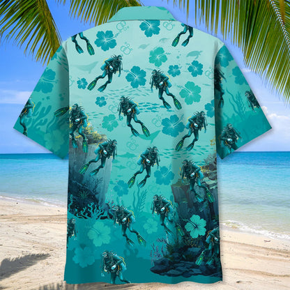 Underwater Scuba Diving Hibiscus Hawaiian Shirt, custom shirt gift for men (view 2)