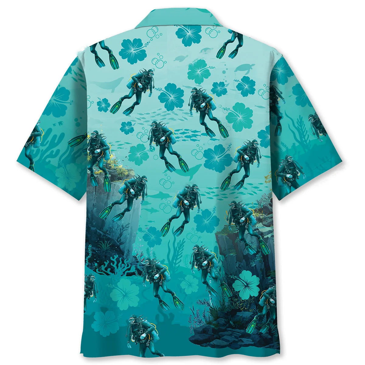 Underwater Scuba Diving Hibiscus Hawaiian Shirt, custom shirt gift for men (view 3)