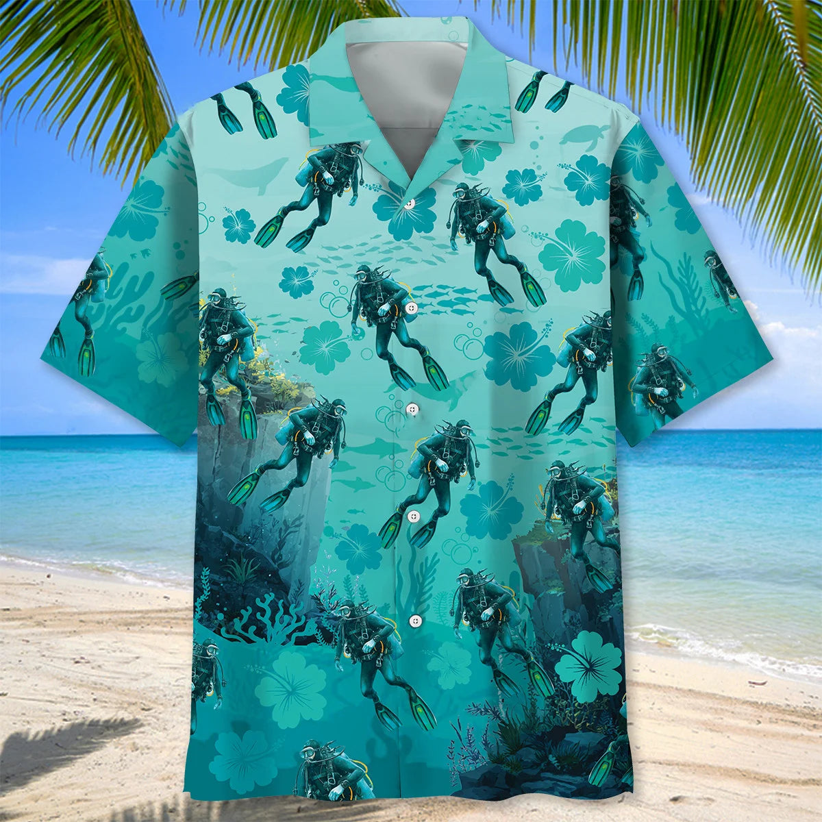 Underwater Scuba Diving Hibiscus Hawaiian Shirt, custom shirt gift for men (view 4)