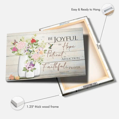 be joyful in hope romans 12 12 hummingbird flower vase wall art canvas (Landscape) (view 5)