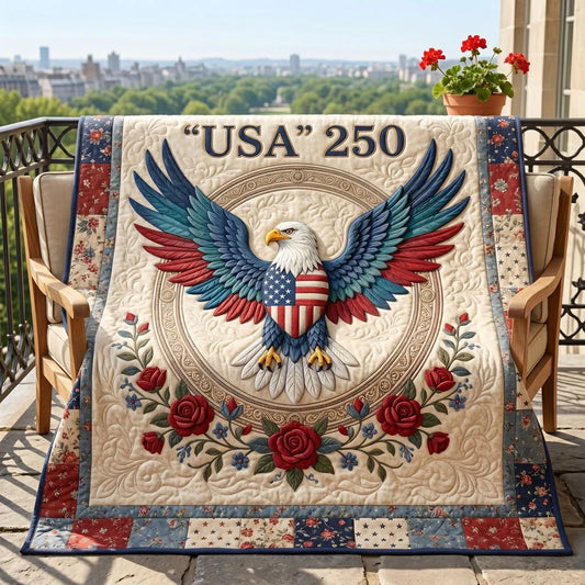 Usa 250 Patriotic Eagle Floral Quilt Blanket