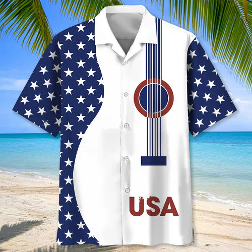 Usa Guitar Hawaiian Shirt, patriotic gift for 4th of July