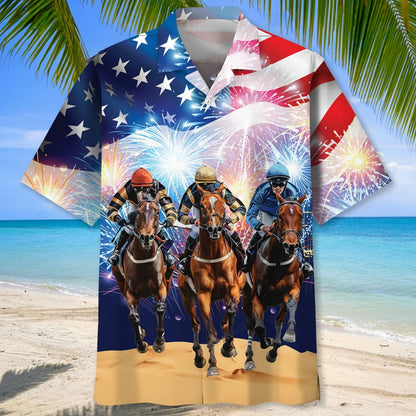 Usa Jockey Horse Racing Hawaiian Shirt, patriotic gift for 4th of July