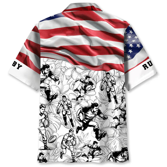 Usa Rugby Button Down Hawaiian Shirt, patriotic gift for 4th of July