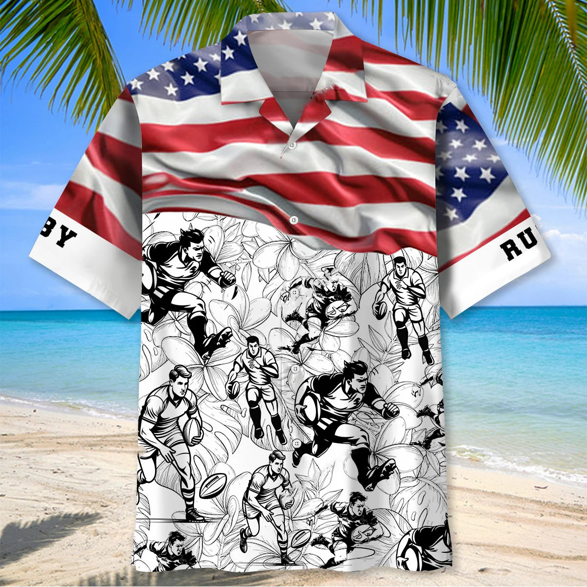 Usa Rugby Button Down Hawaiian Shirt, patriotic gift for 4th of July (view 2)