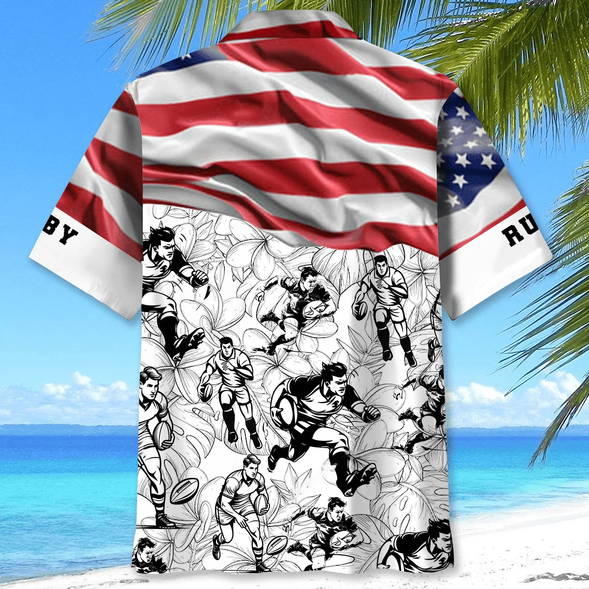 Usa Rugby Button Down Hawaiian Shirt, patriotic gift for 4th of July (view 3)