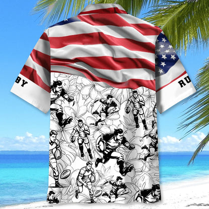 Usa Rugby Button Down Hawaiian Shirt, patriotic gift for 4th of July (view 3)