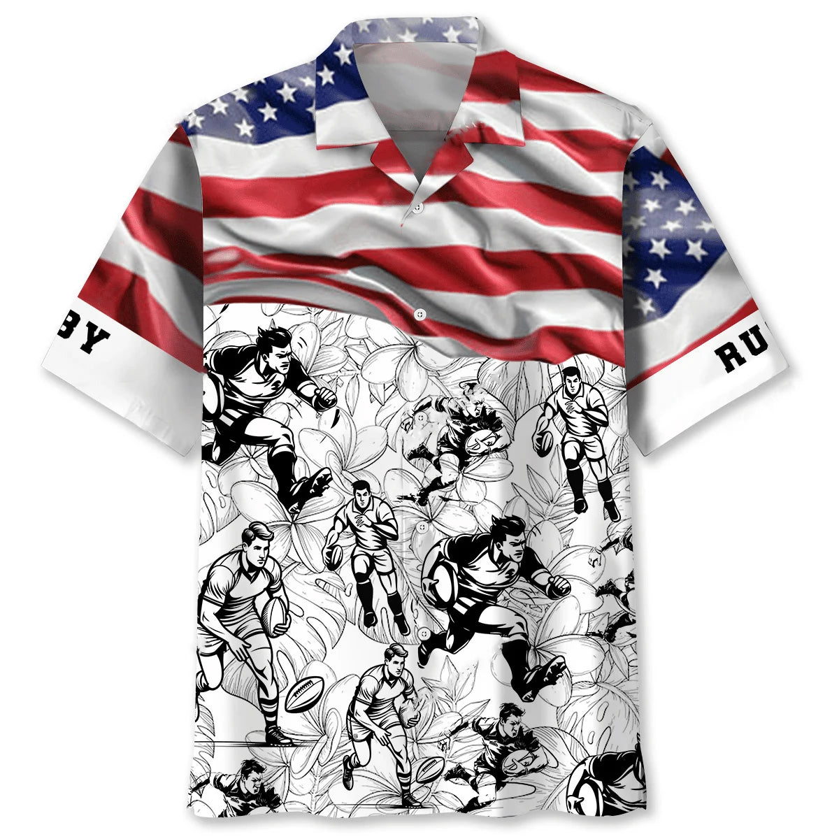 Usa Rugby Button Down Hawaiian Shirt, patriotic gift for 4th of July (view 4)