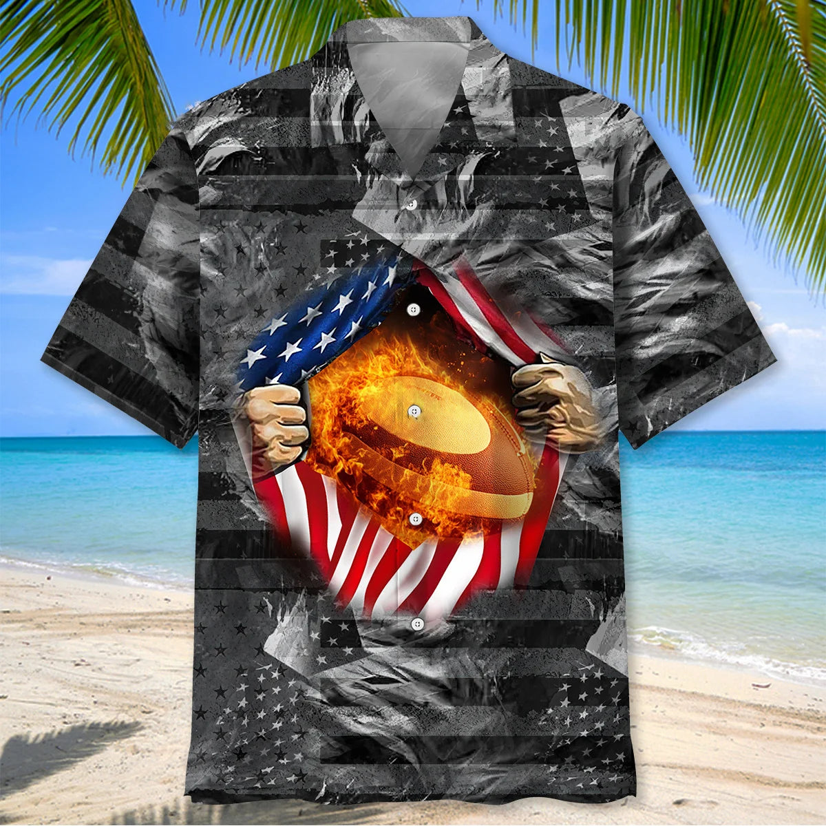 Usa Rugby Fire Hawaiian Shirt, patriotic gift for 4th of July (view 2)