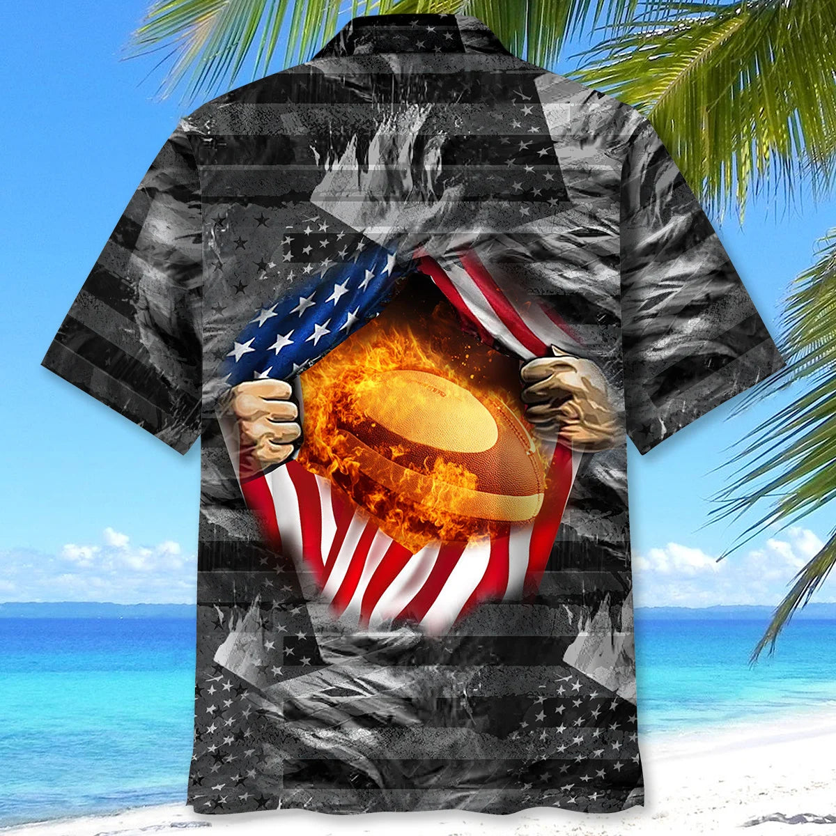 Usa Rugby Fire Hawaiian Shirt, patriotic gift for 4th of July (view 3)