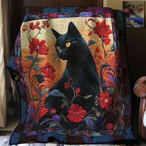 Velvet Shadows Cat Quilt Blanket