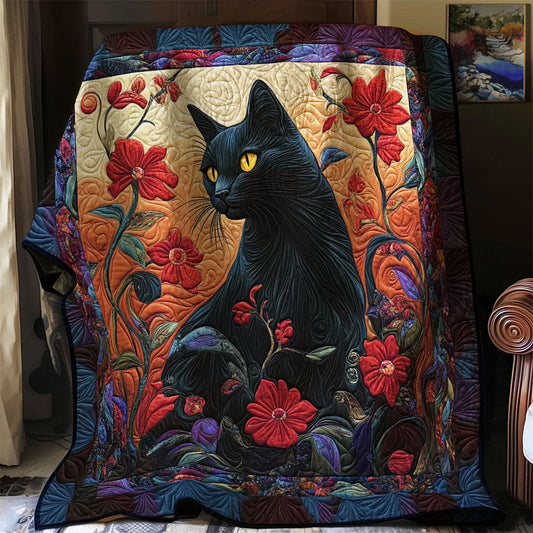 Velvet Shadows Cat Quilt Blanket