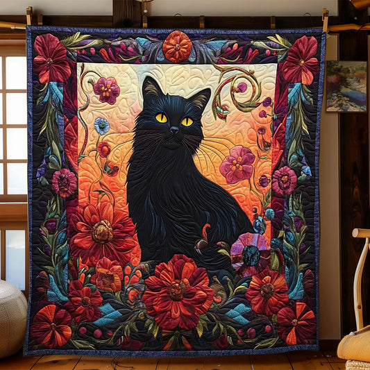 Velvet Shadows Cat Quilt Blanket