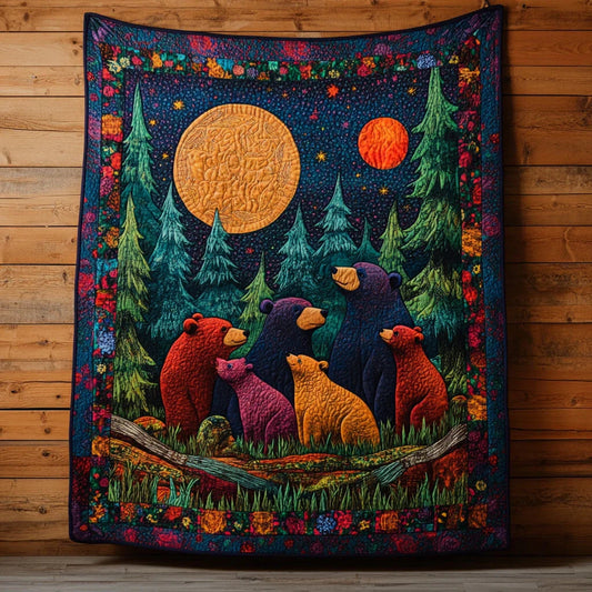 Vibrant Bear Family Quilt Blanket