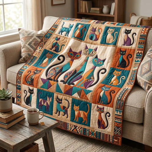 Vibrant Cat Family Quilt Blanket