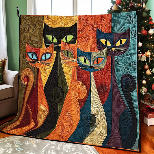 Vibrant Cats Quilt Blanket