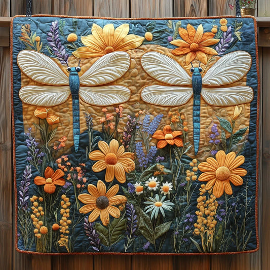 Vibrant Floral Dragonfly Quilt Blanket