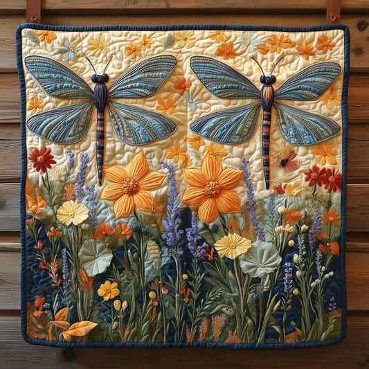 Vibrant Floral Dragonfly Quilt Blanket