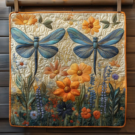 Vibrant Floral Dragonfly Quilt Blanket