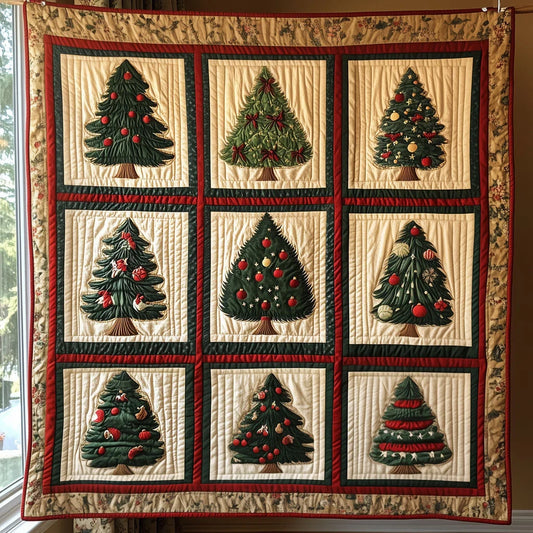 Vibrant Geometric Christmas Tree Quilt Blanket