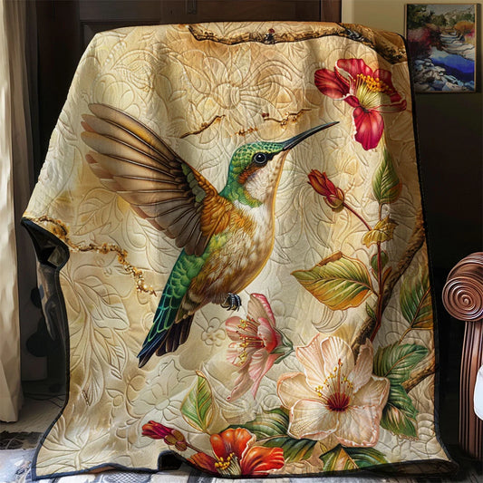 Vibrant Hummingbird Quilt Blanket