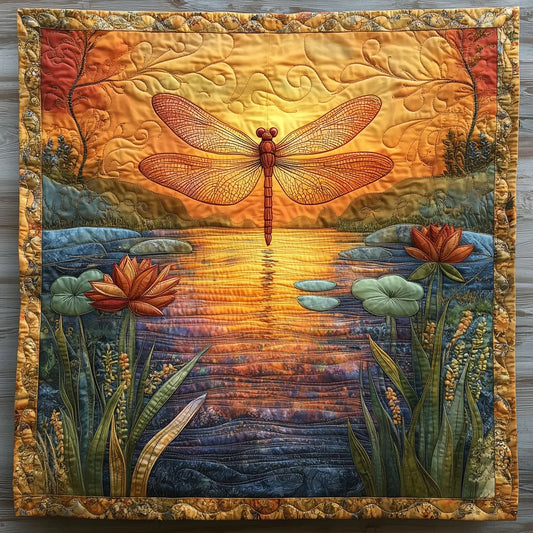 Vibrant Lotus Dragonfly Quilt Blanket