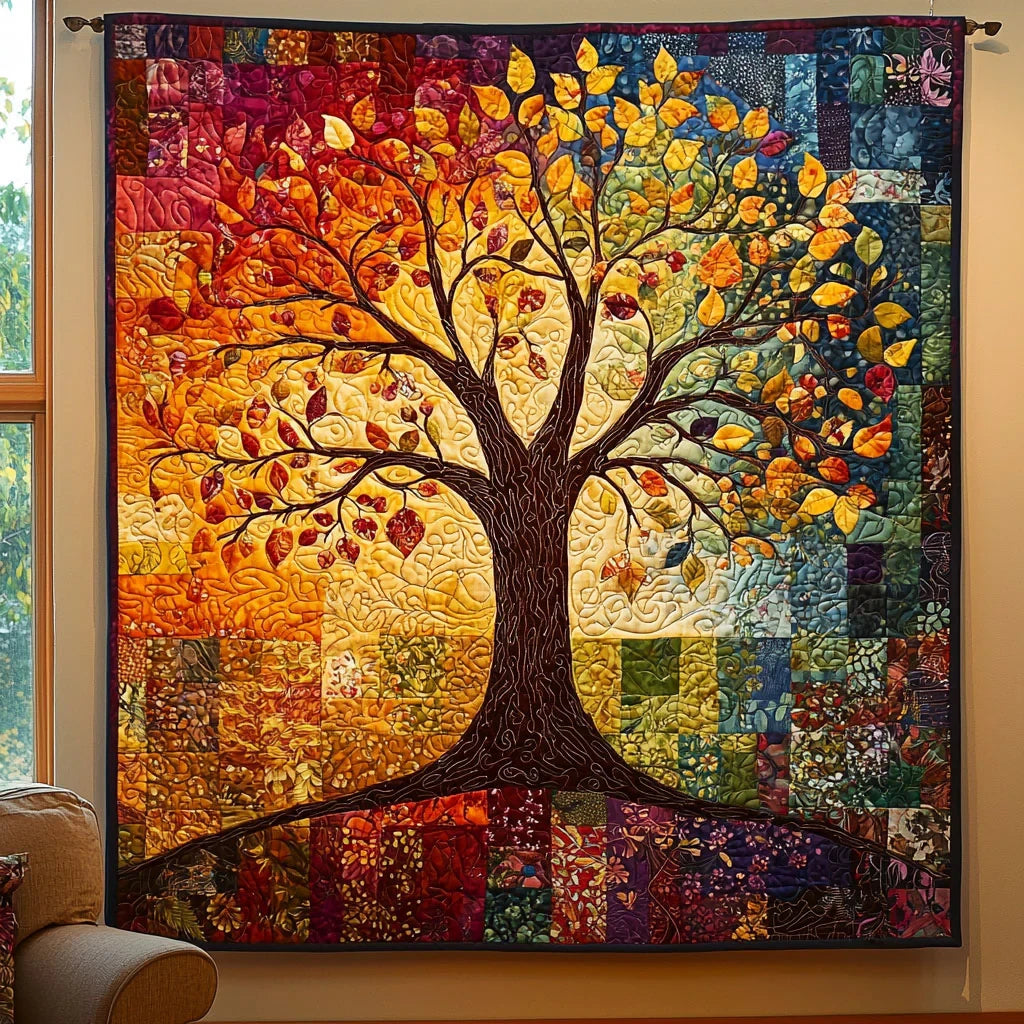 Vibrant Tree Of Life Quilt Blanket