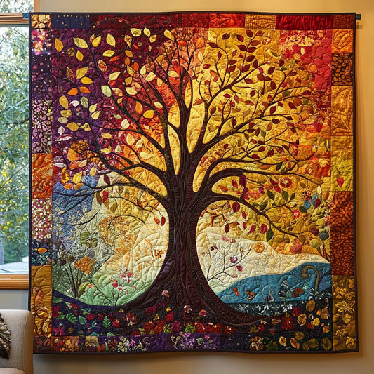 Vibrant Tree Of Life Quilt Blanket