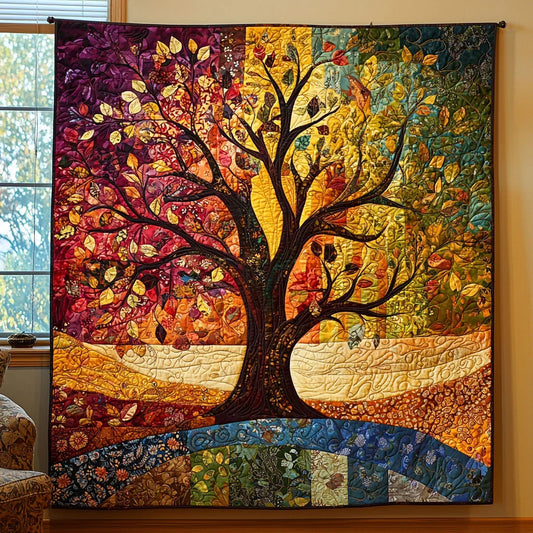 Vibrant Tree Of Life Quilt Blanket