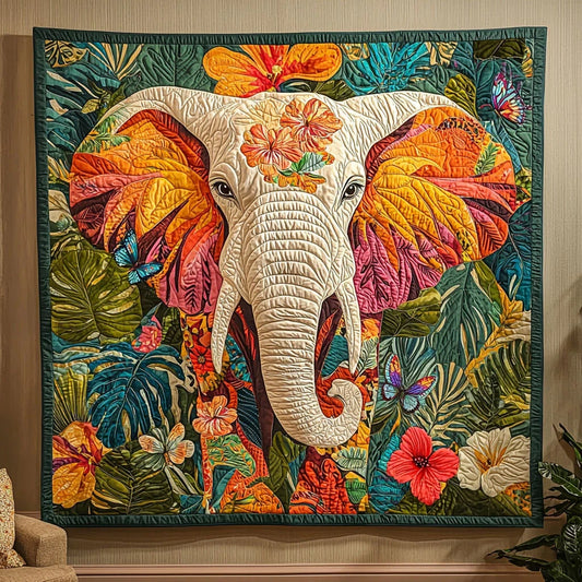 Vibrant Tropical Elephant Quilt Blanket