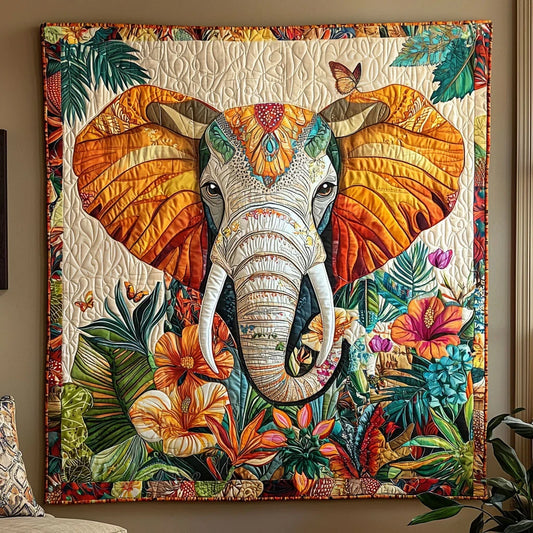 Vibrant Tropical Elephant Quilt Blanket