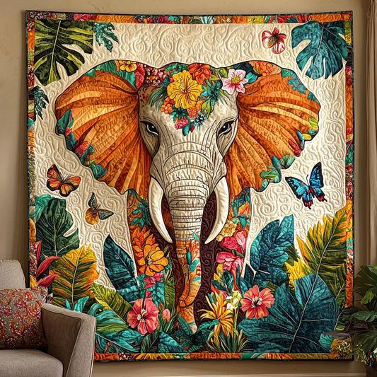 Vibrant Tropical Elephant Quilt Blanket