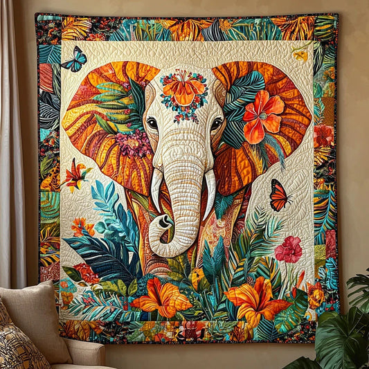 Vibrant Tropical Elephant Quilt Blanket
