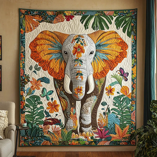 Vibrant Tropical Elephant Quilt Blanket