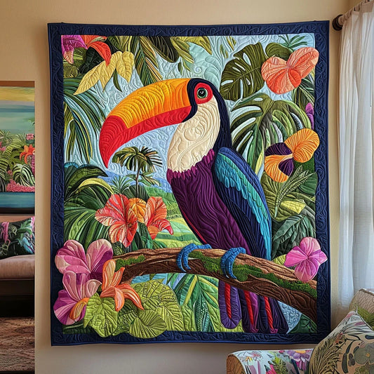 Vibrant Tropical Toucan Quilt Blanket