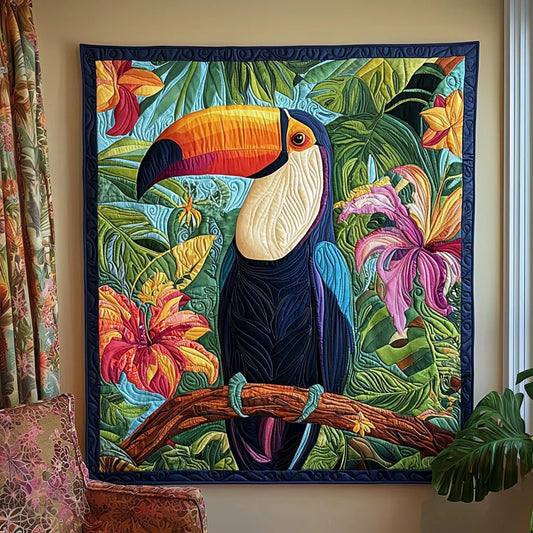 Vibrant Tropical Toucan Quilt Blanket