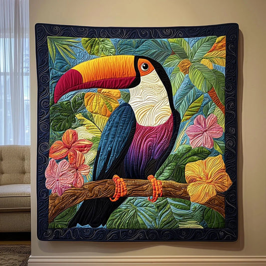 Vibrant Tropical Toucan Quilt Blanket