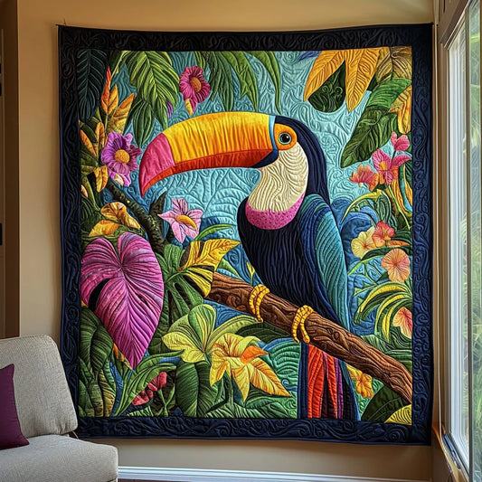 Vibrant Tropical Toucan Quilt Blanket