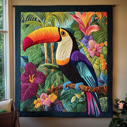 Vibrant Tropical Toucan Quilt Blanket
