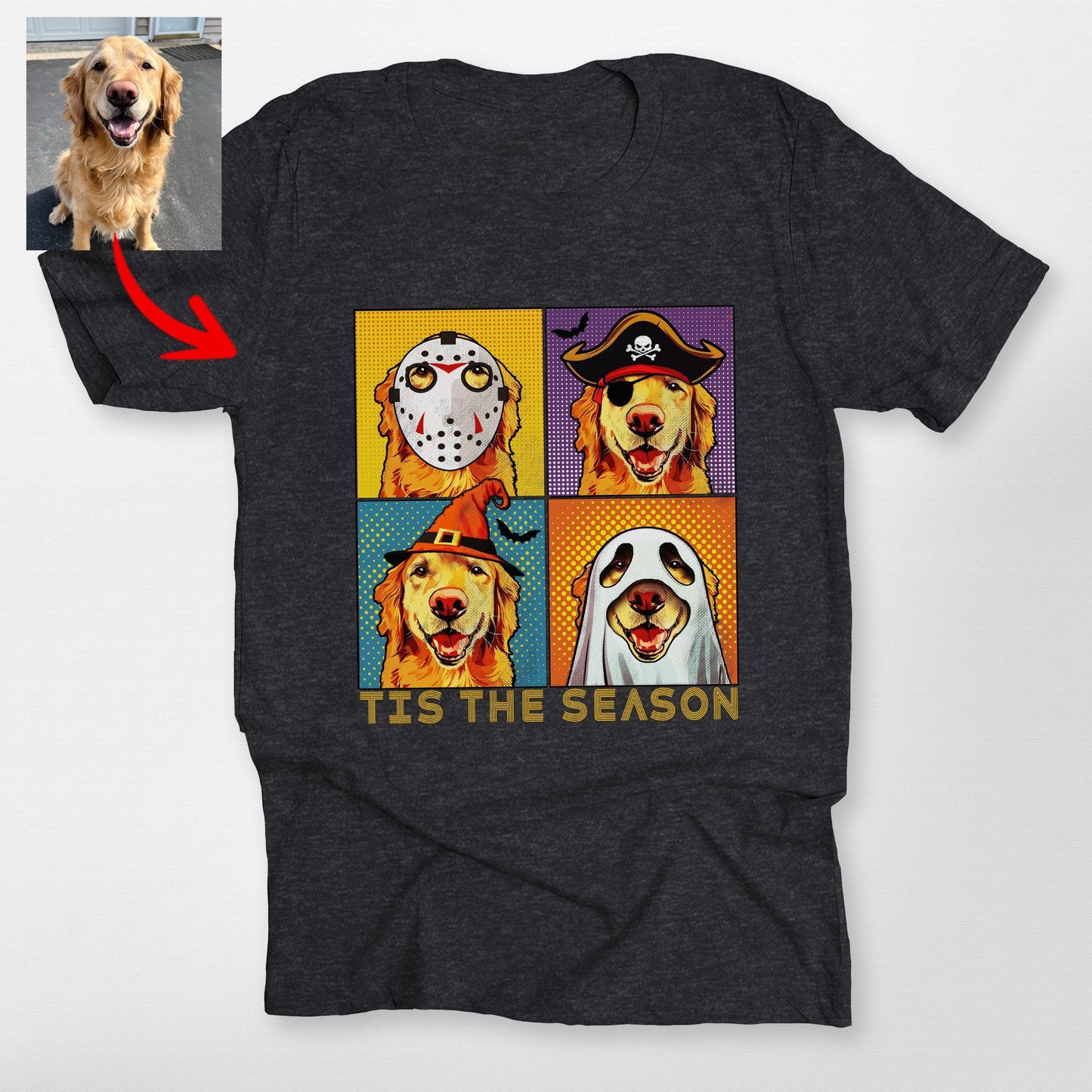 Vibrant Customized Halloween Dog Portrait Unisex T-Shirt, custom pet portrait gift for pet lovers (view 2)