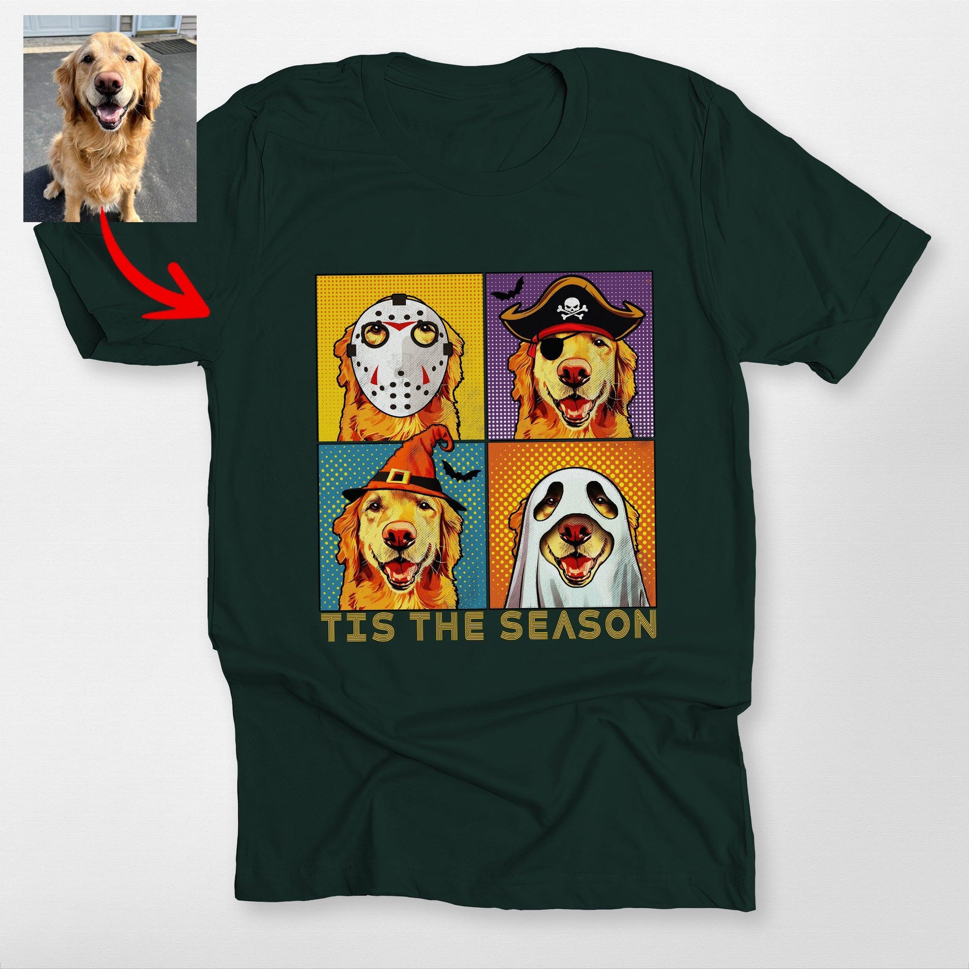 Vibrant Customized Halloween Dog Portrait Unisex T-Shirt, custom pet portrait gift for pet lovers (view 3)