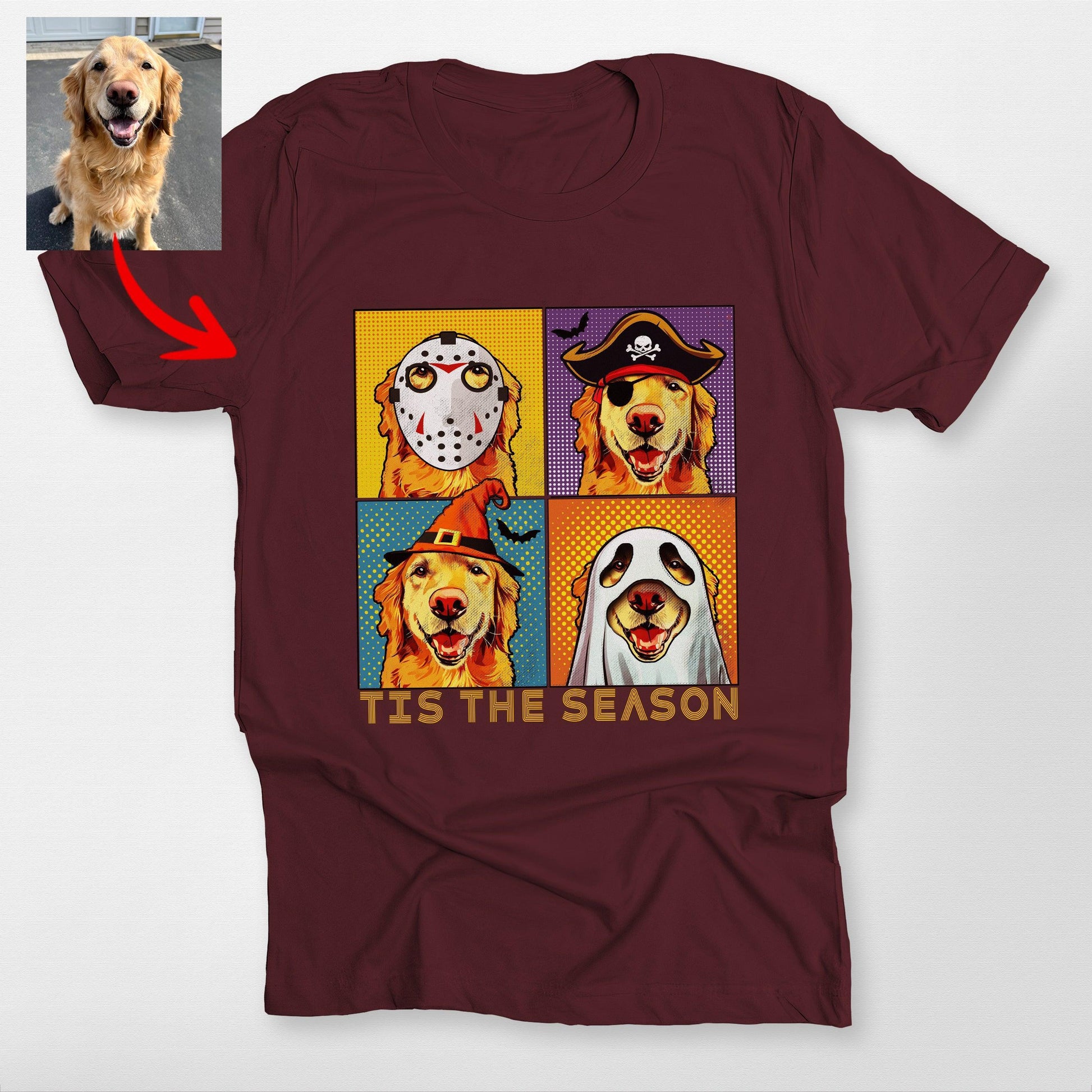 Vibrant Customized Halloween Dog Portrait Unisex T-Shirt, custom pet portrait gift for pet lovers (view 5)