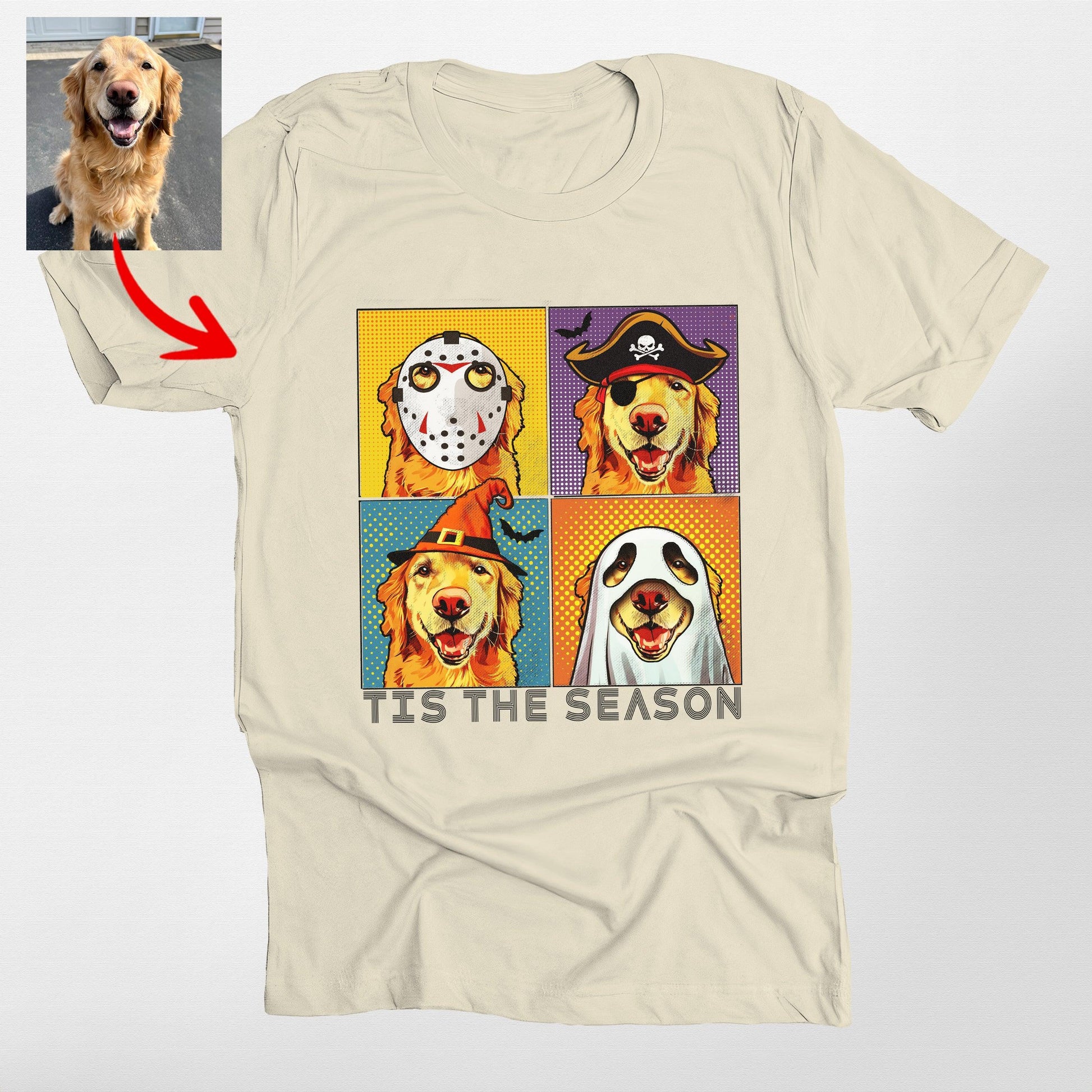Vibrant Customized Halloween Dog Portrait Unisex T-Shirt, custom pet portrait gift for pet lovers (view 6)